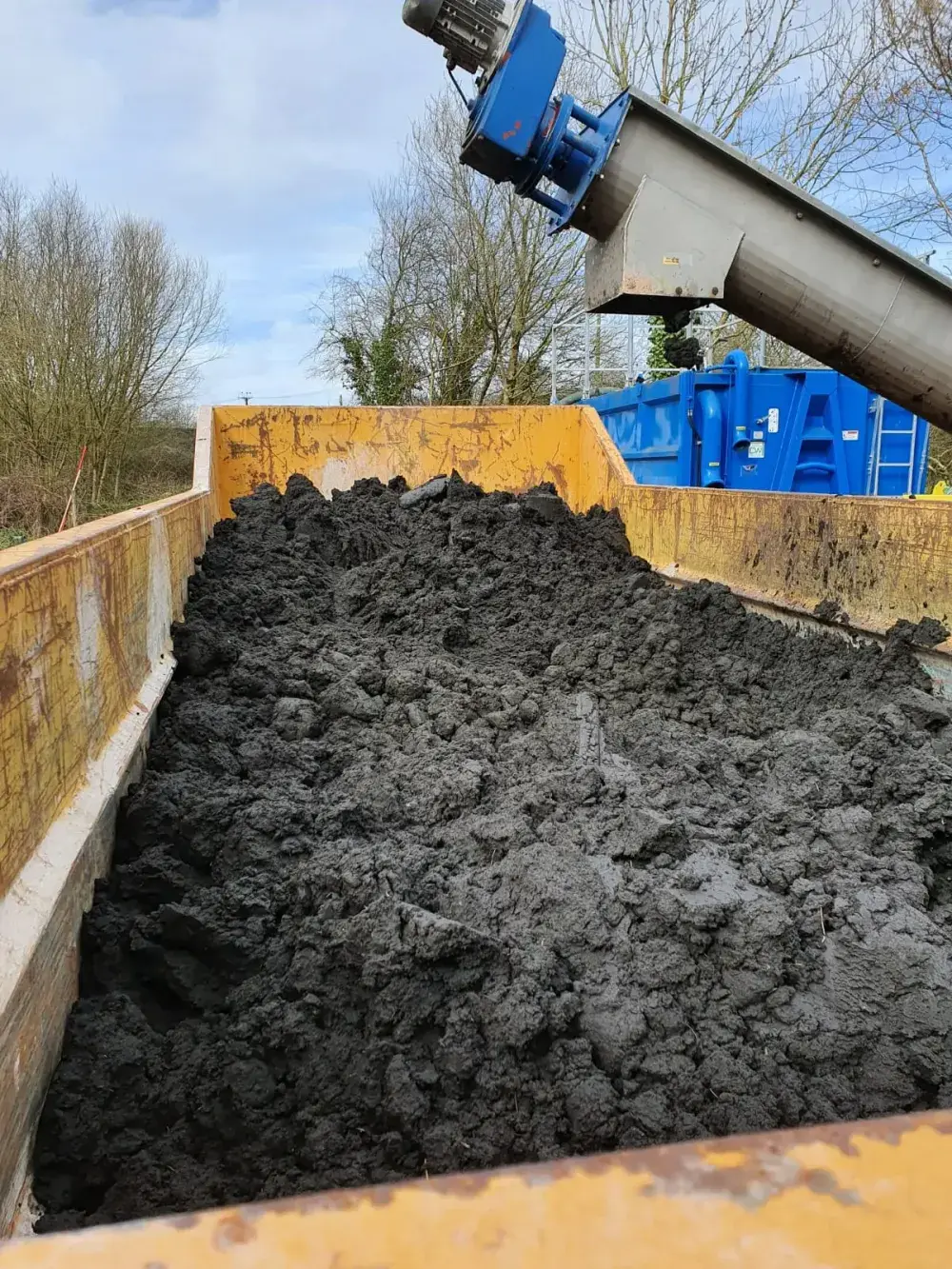 Silt being processed into manageable silt cake ready for removal from a water utility site